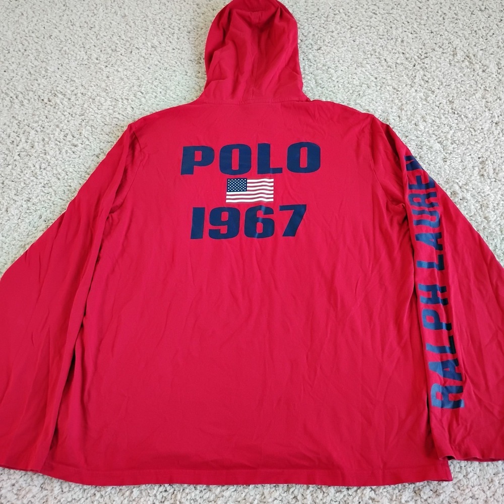 Polo Ralph Lauren Shirt Hoodie Mens Large Big Pony Red 1967 Flag American Logo